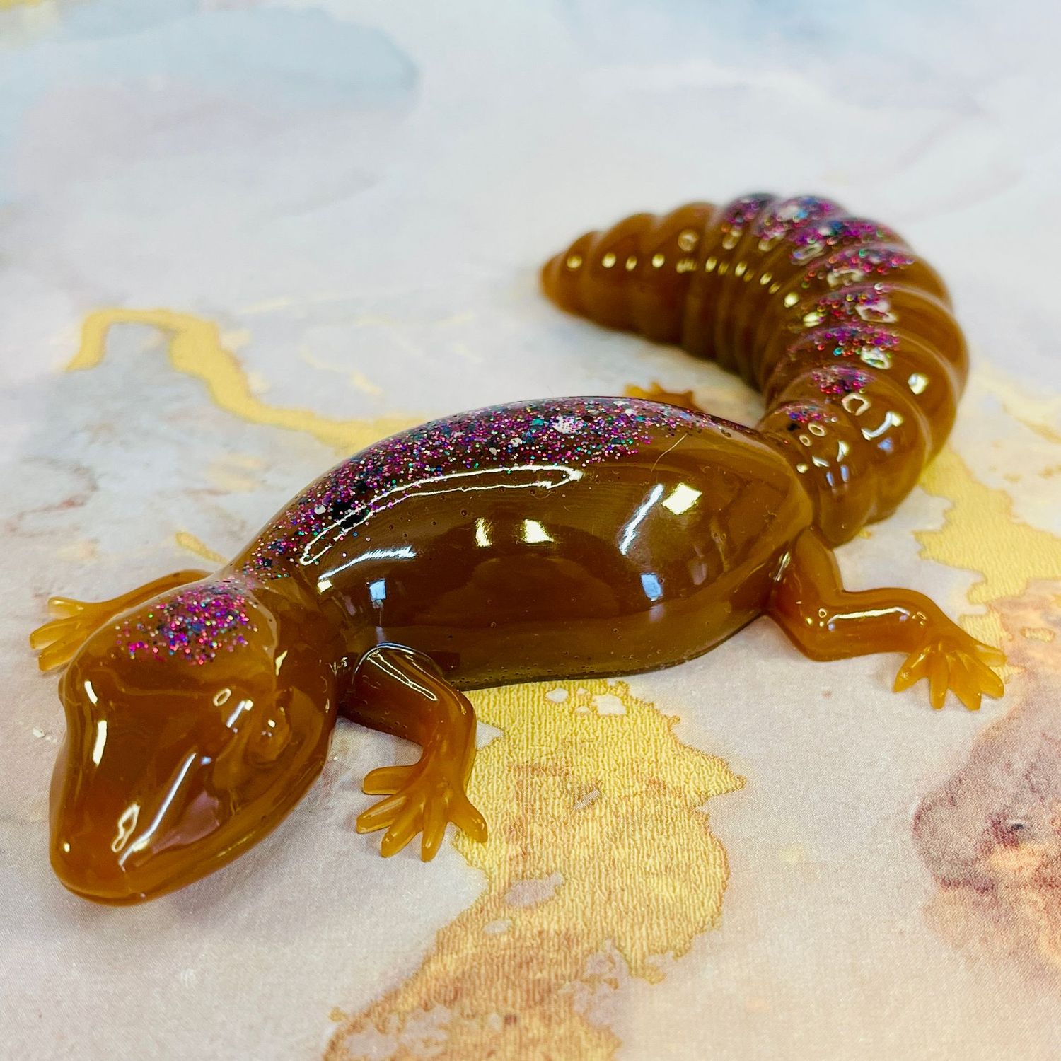 Gecko Lizard Reptile Brown/Gold Sparkling Model