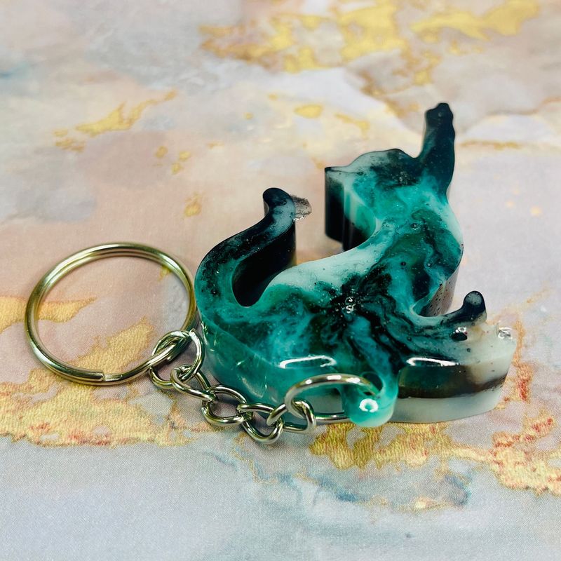 Cat White/Green Keyring Gift