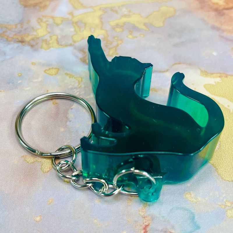 Cat Clear/Green Keyring Gift