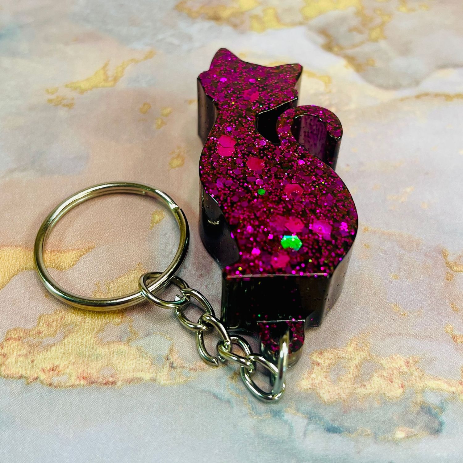 Cat Black/Purple Keyring Gift