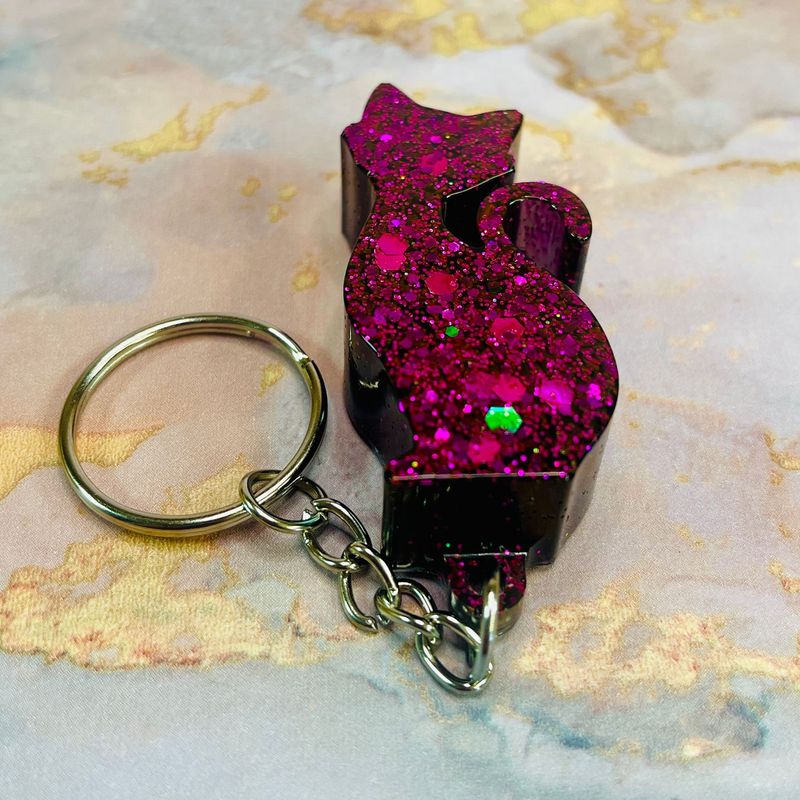 Cat Black/Purple Keyring Gift