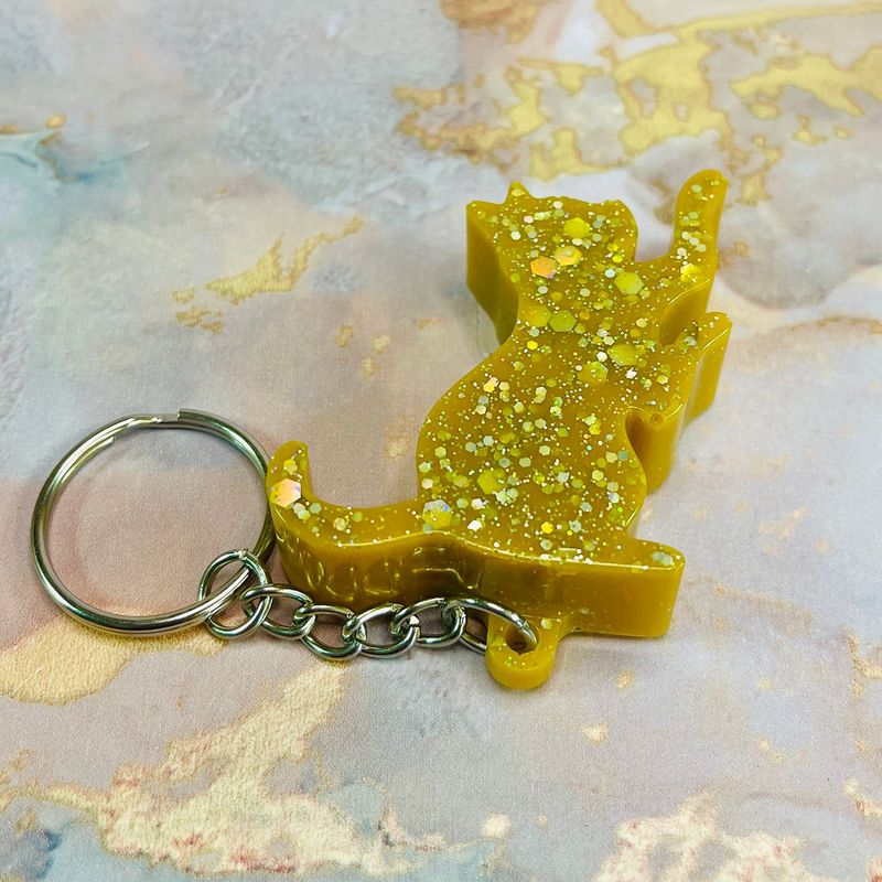 Cat Sparkling Yellow Keyring Gift