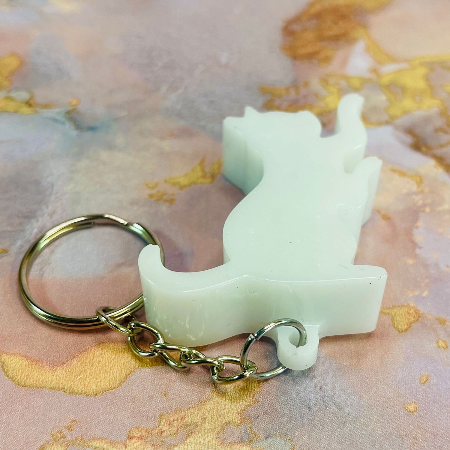 Cat White Keyring Gift