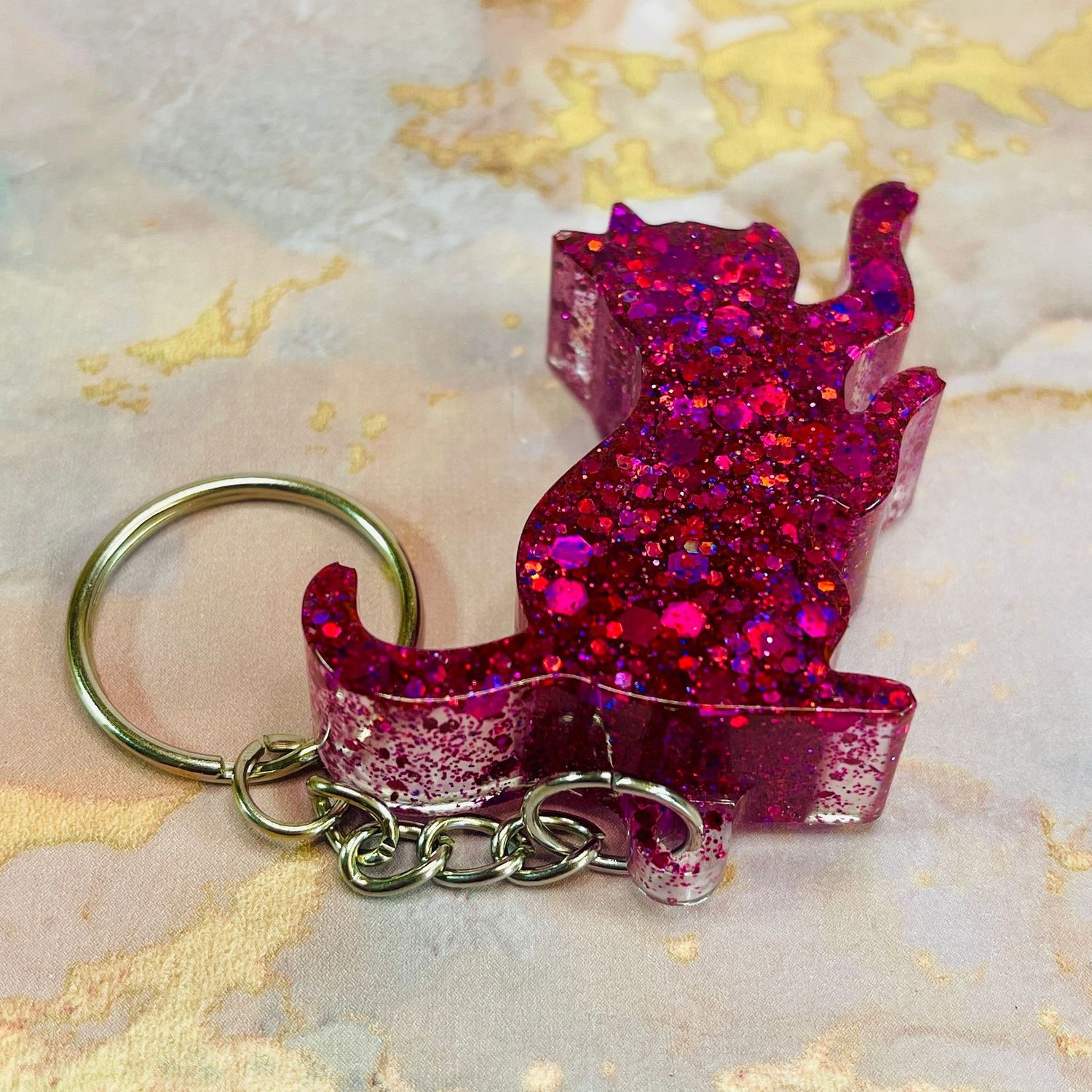 Cat Clear/Red Keyring Gift