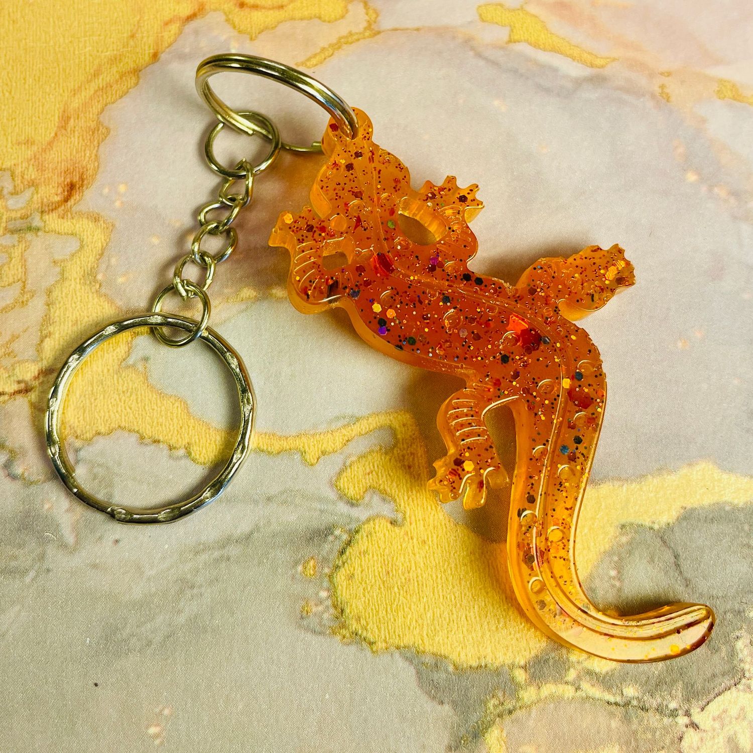 Gecko Lizard Reptile Orange Keyring