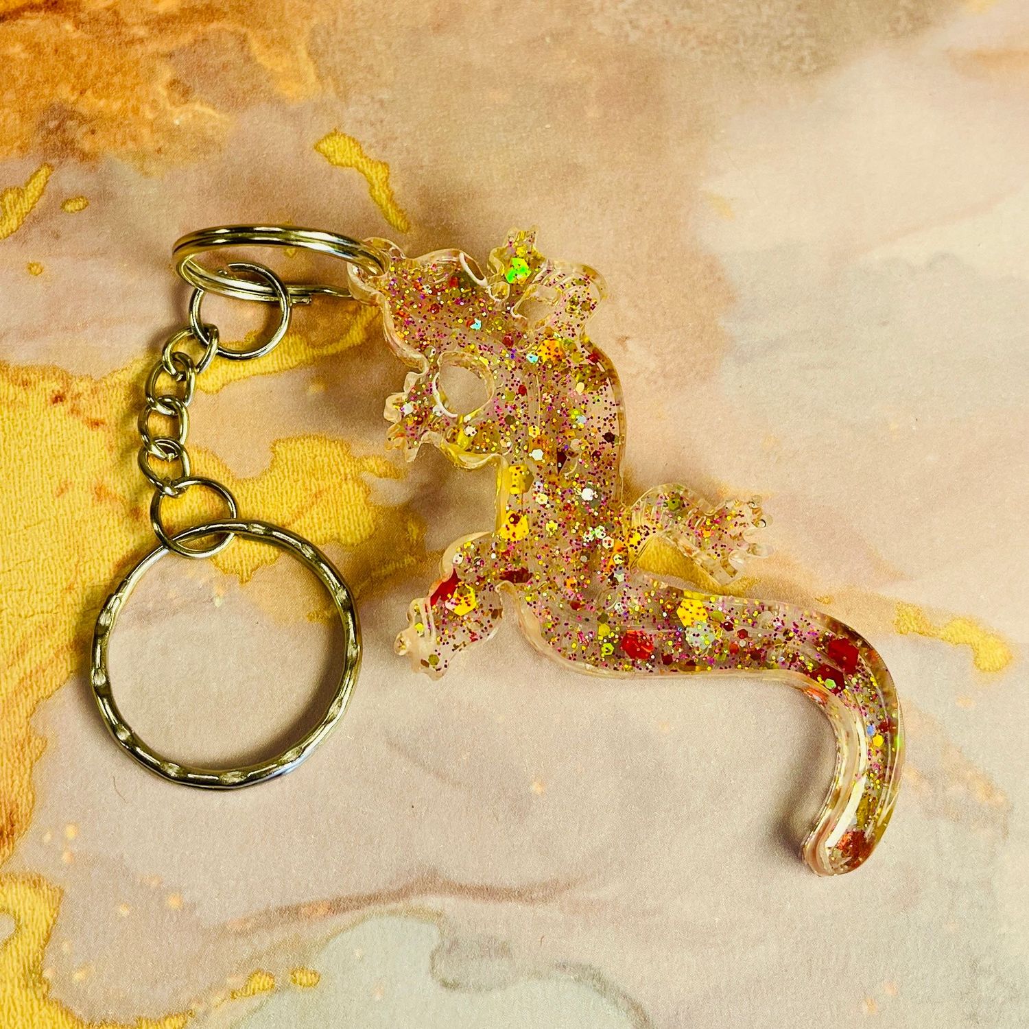 Gecko Lizard Reptile Multi Coloured Keyring