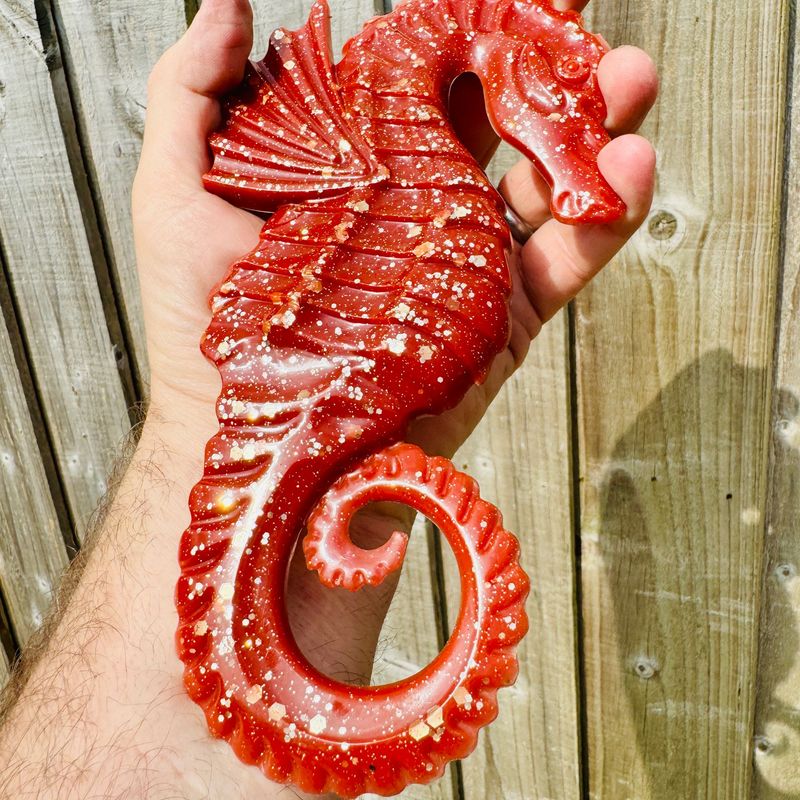 Seahorse Red & Silver wall art Model