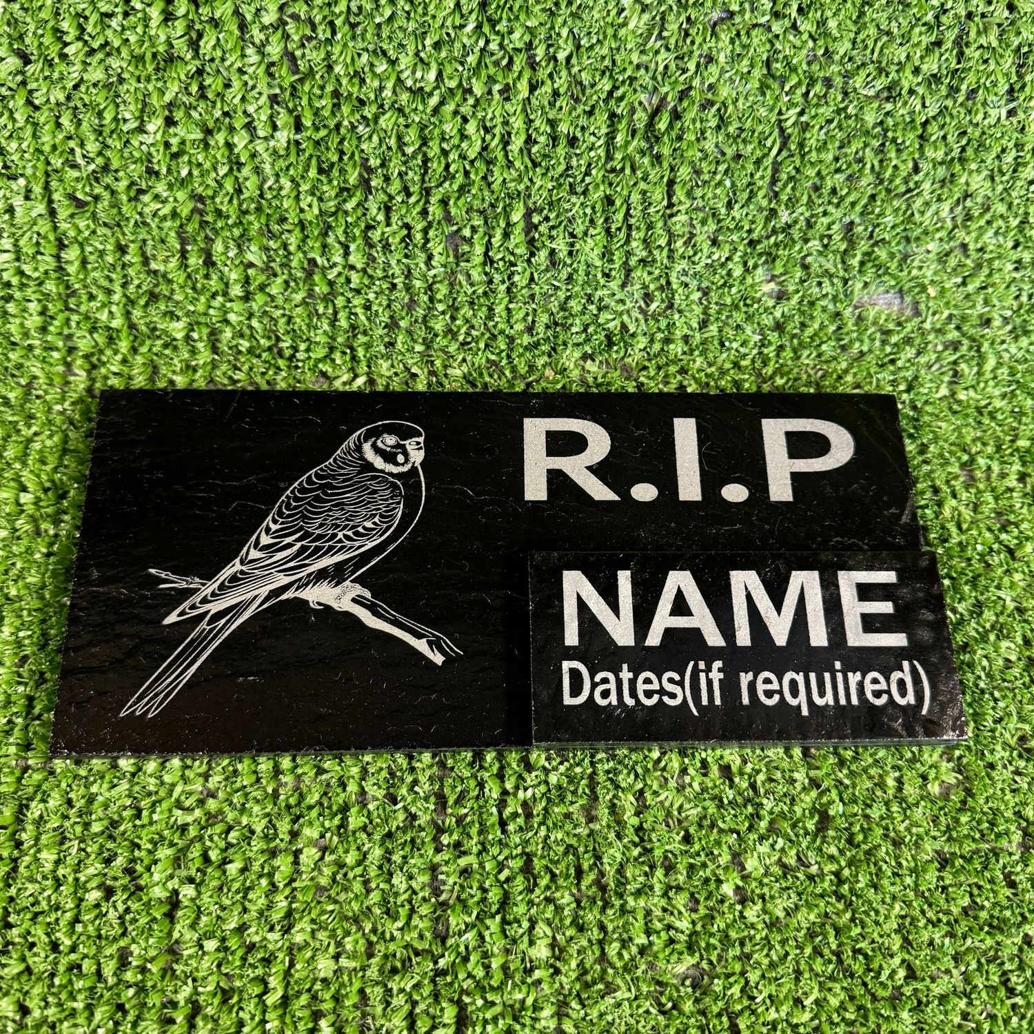 RIP Budgie Slate Grave Memorial Plaque.