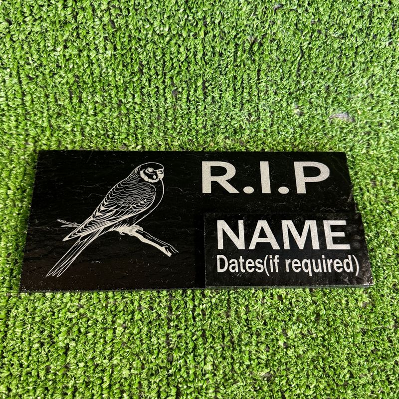 RIP Budgie Slate Grave Memorial Plaque.