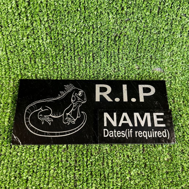 RIP Iguana Reptile Slate Grave Memorial Plaque.