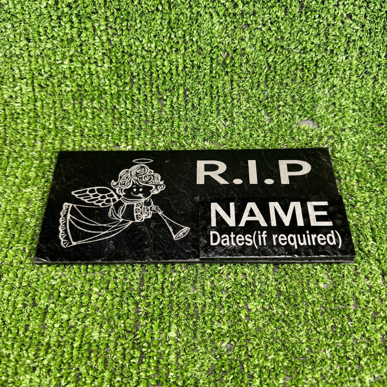 Angel Horn RIP Grave Garden Slate Marker 20x9cm