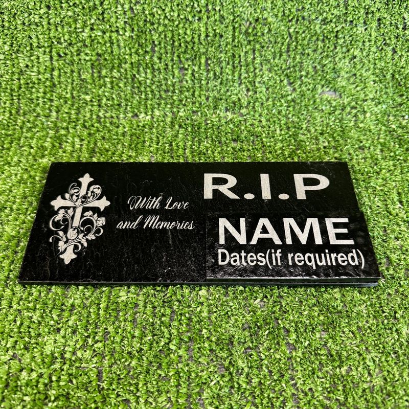 Love And Memory Cross RIP Grave Garden Slate Marker 20x9cm