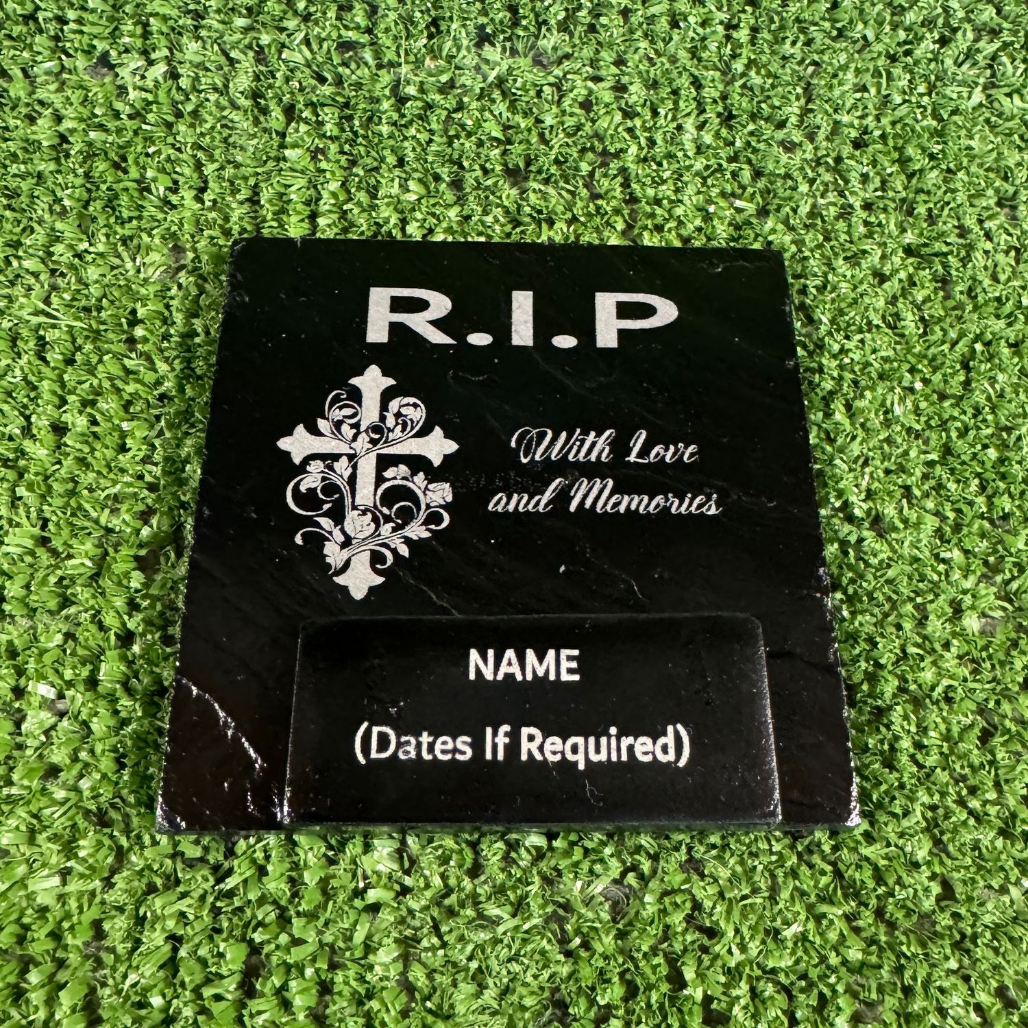 Cross RIP Grave Garden Slate Marker 9x9cm