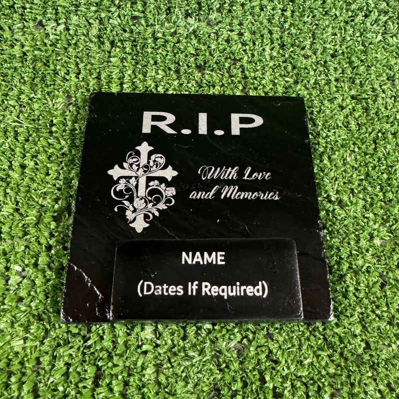 Cross RIP Grave Garden Slate Marker 9x9cm
