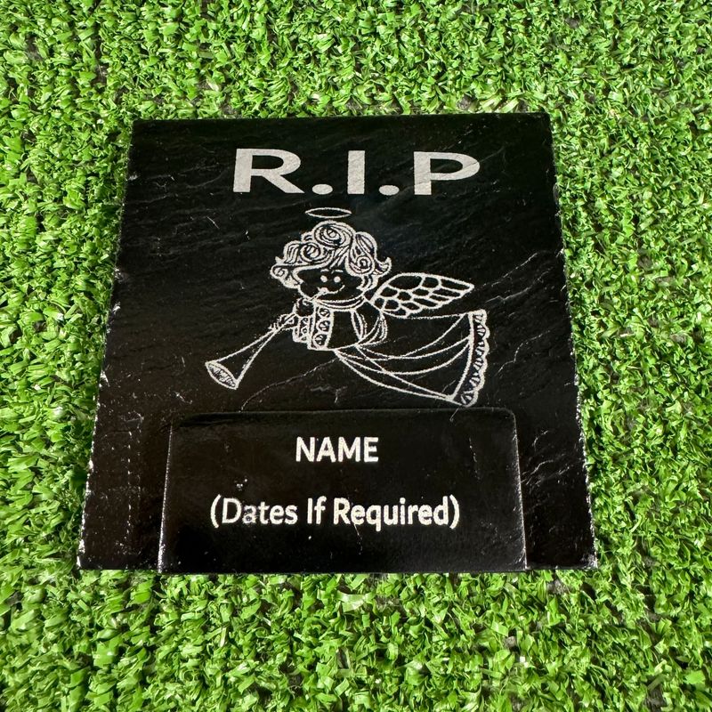 Angel Horn RIP Grave Garden Slate Marker 9x9cm