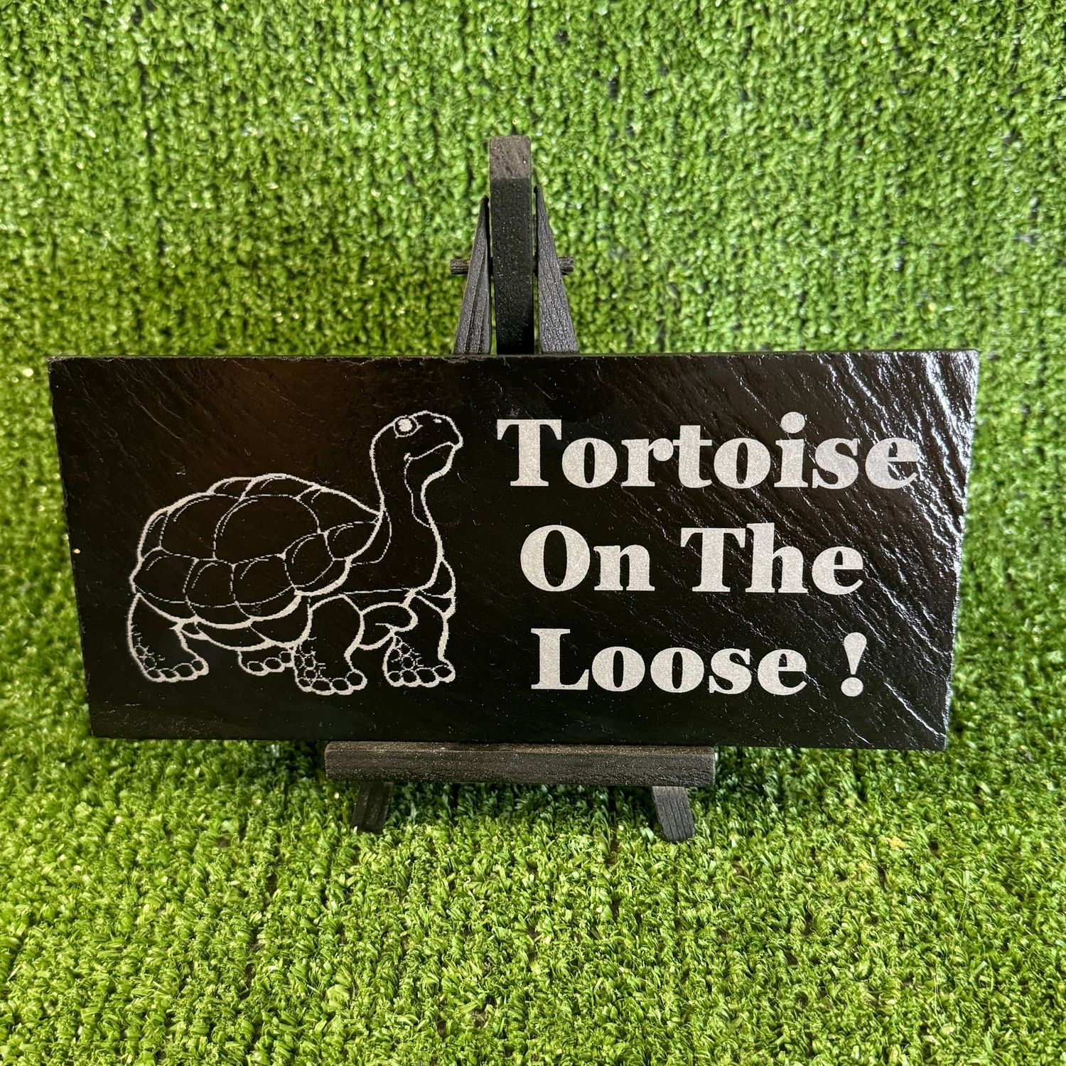 Tortoise On The Loose Laser Engraved Slate Fun Sign.