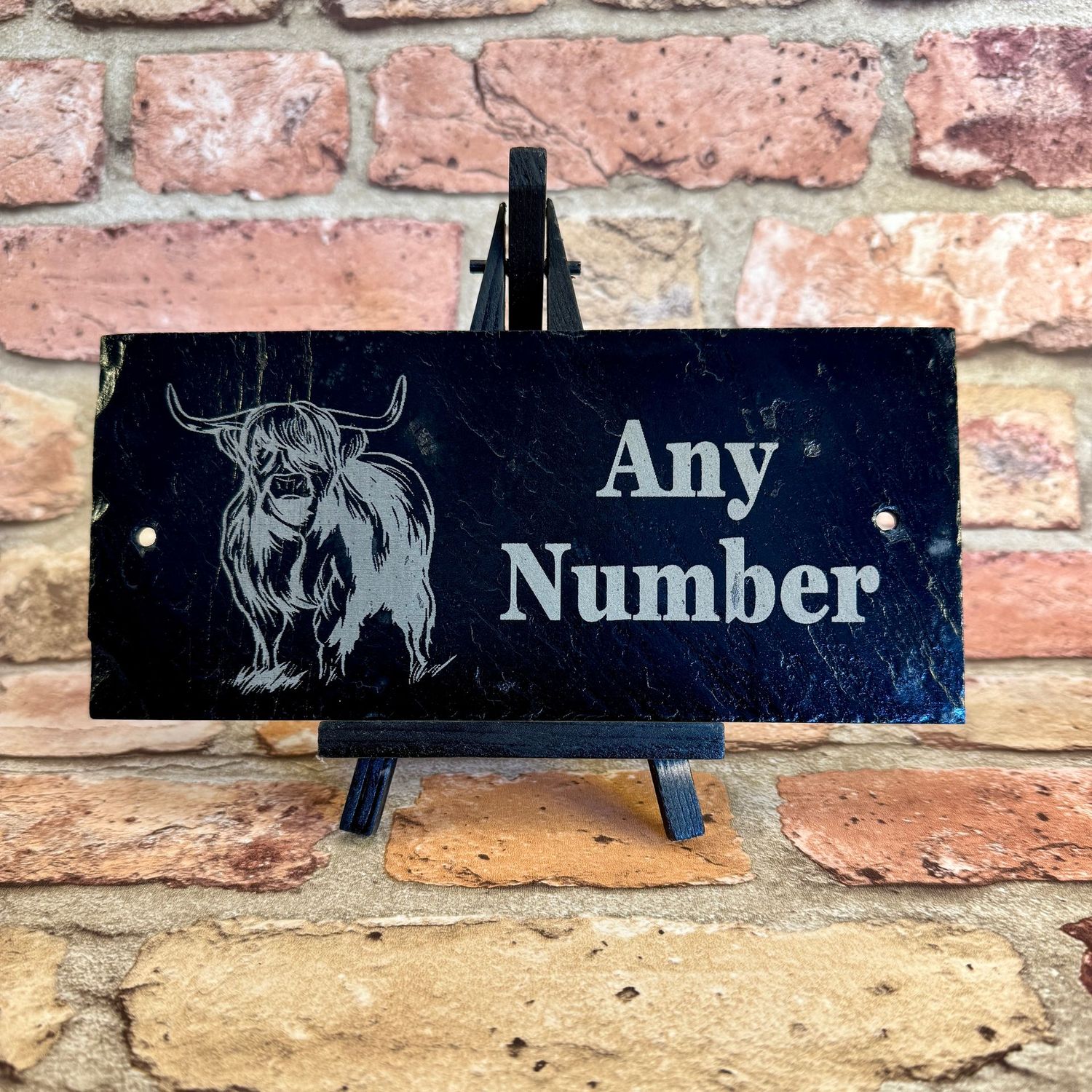 Highland Cow Animal House Number Slate Sign