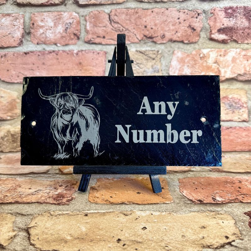 Highland Cow Animal House Number Slate Sign