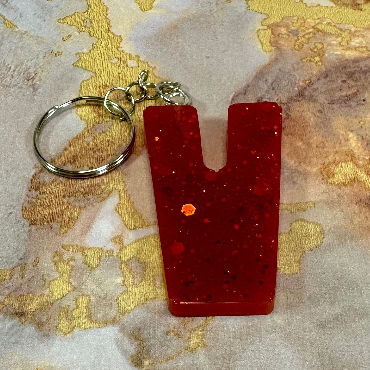 Letter V Resin Red Keyring Gift.