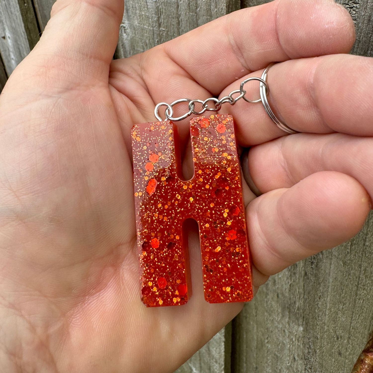 Letter H Resin Red Keyring Gift.