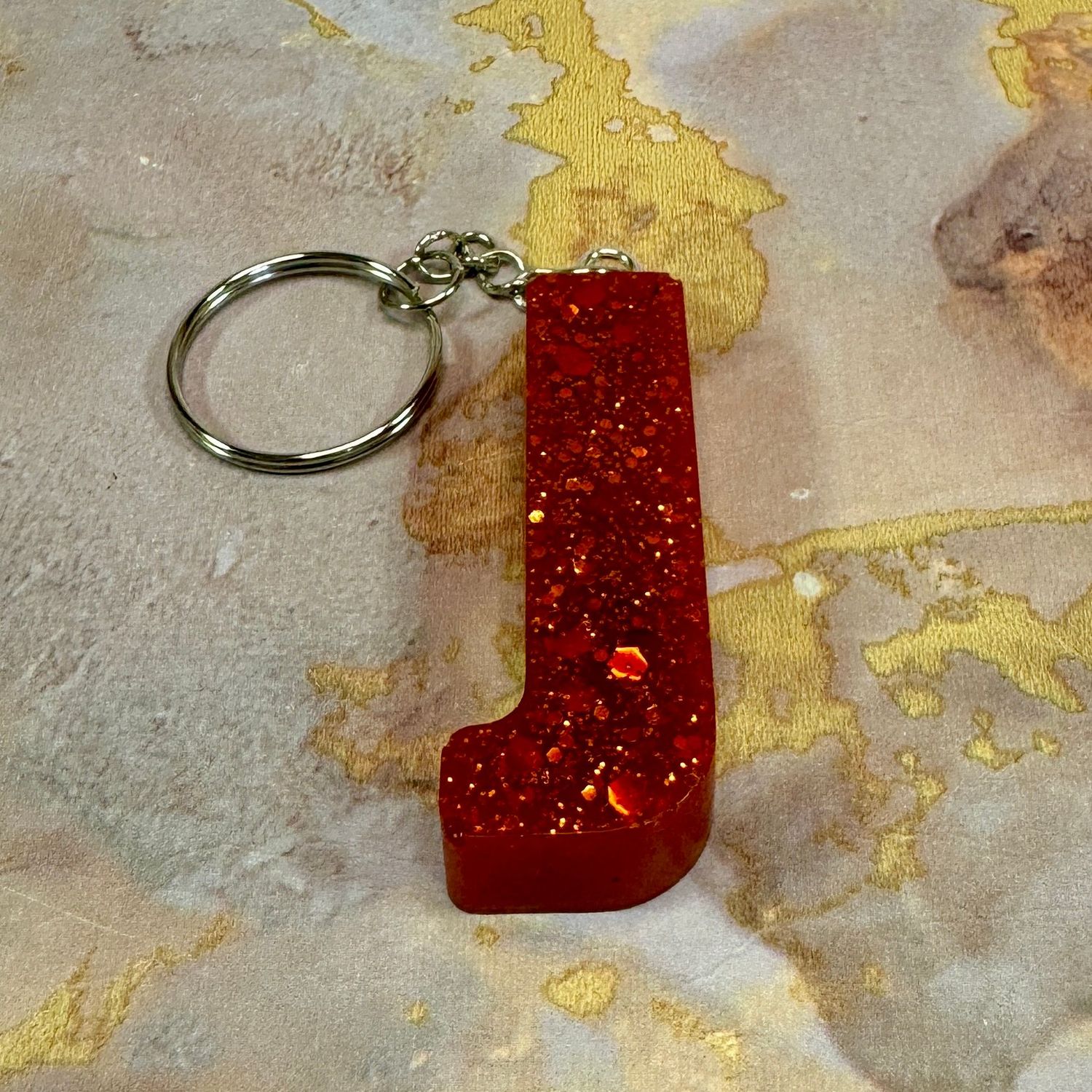 Letter J Resin Red Keyring Gift.