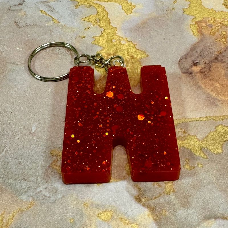 Letter W Resin Red Keyring Gift.