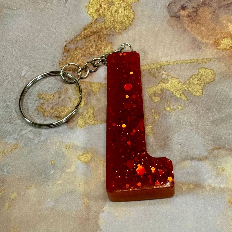 Letter L Resin Red Keyring Gift.