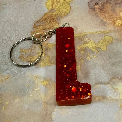 Letter L Resin Red Keyring Gift.