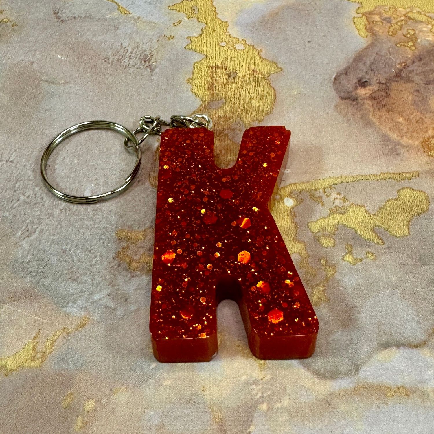 Letter K Resin Red Keyring Gift.