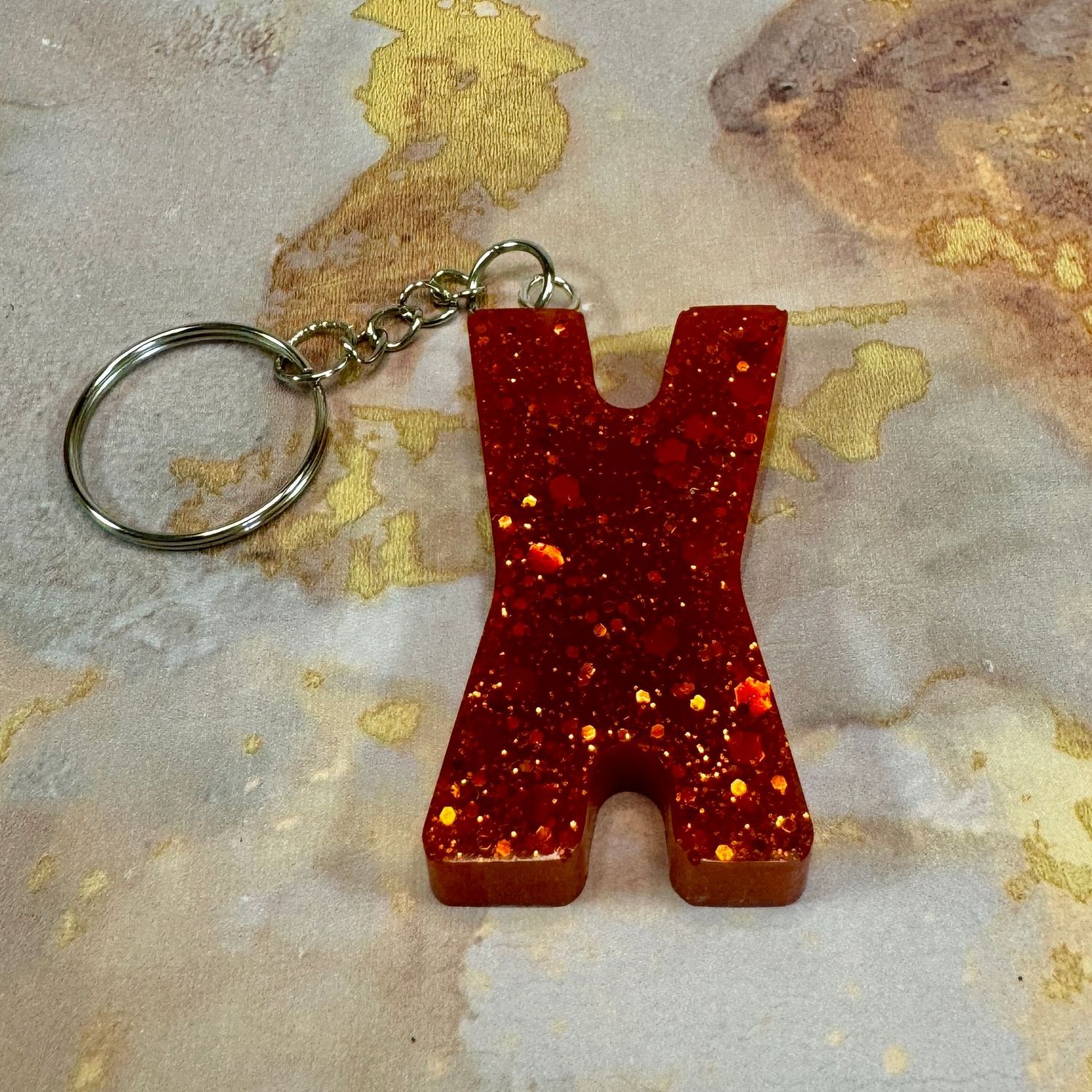 Letter X Resin Red Keyring Gift.