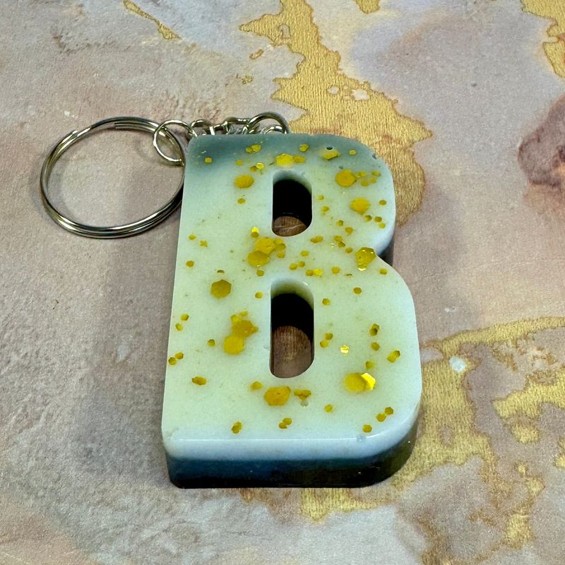 Letter B White Gold Sparkling Keyring Gift.