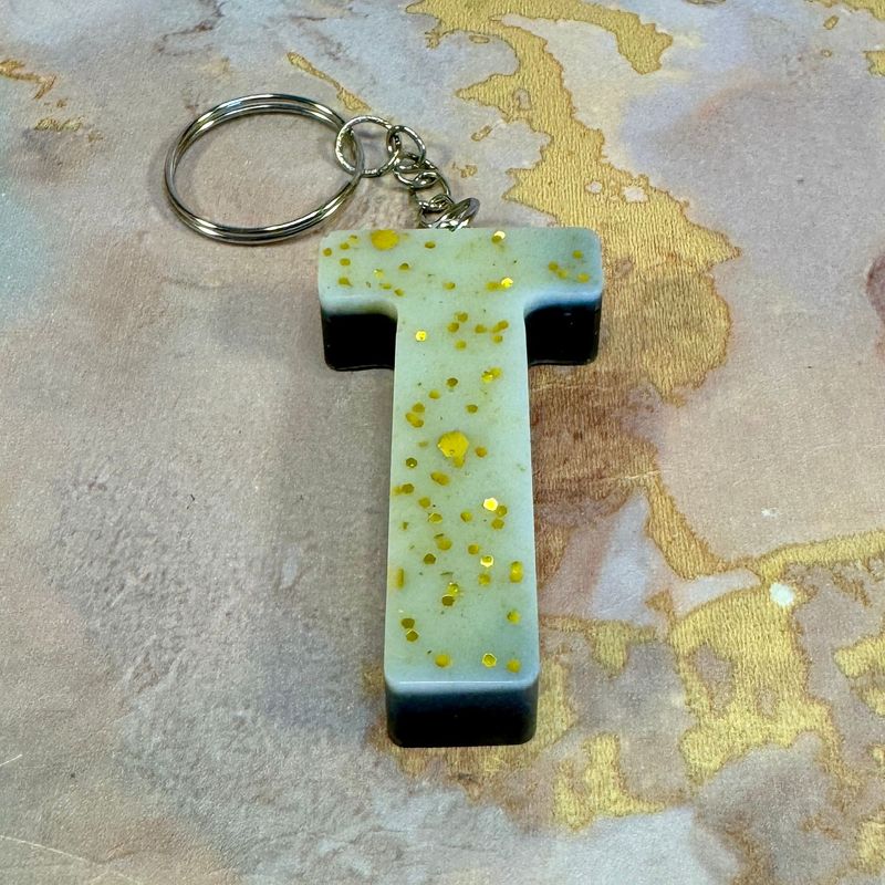 Letter T White Gold Sparkling Keyring Gift.