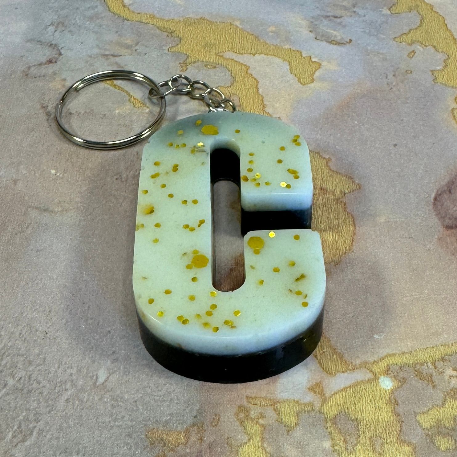 Letter C White Gold Sparkling Keyring Gift.