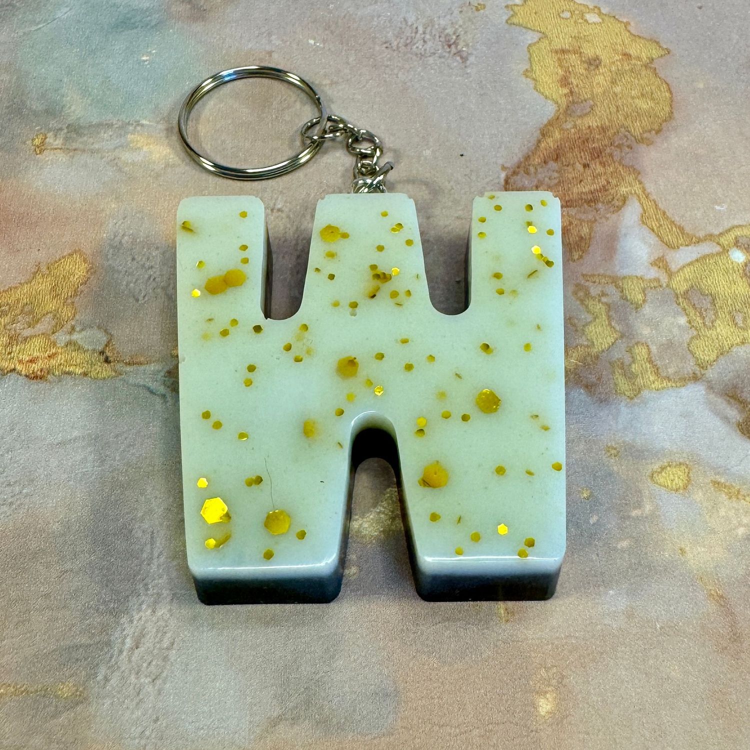 Letter W White Gold Sparkling Keyring Gift.