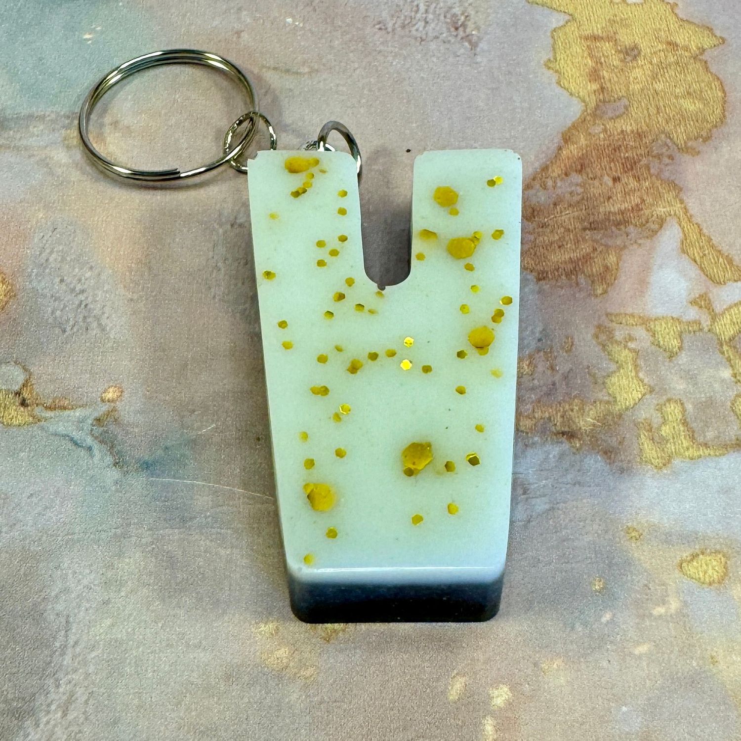 Letter V White Gold Sparkling Keyring Gift.