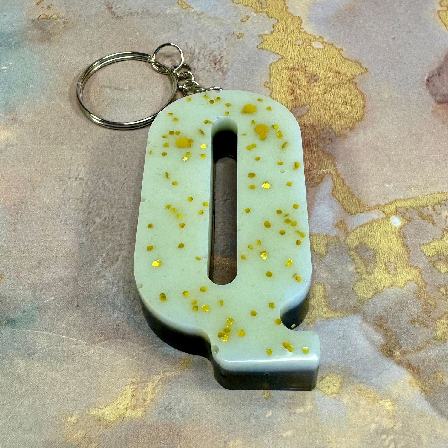 Letter Q White Gold Sparkling Keyring Gift.