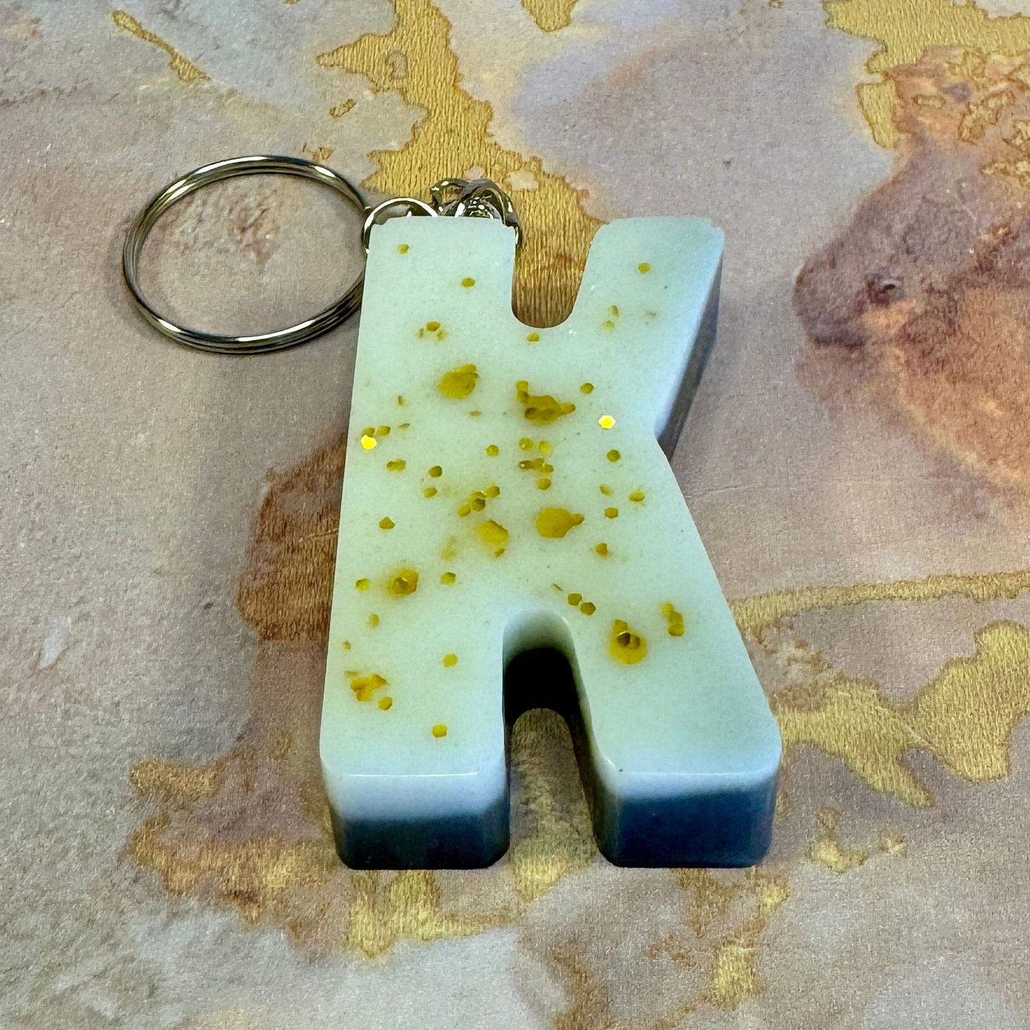 Letter K White Gold Sparkling Keyring Gift.