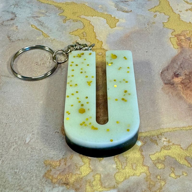 Letter U White Gold Sparkling Keyring Gift.