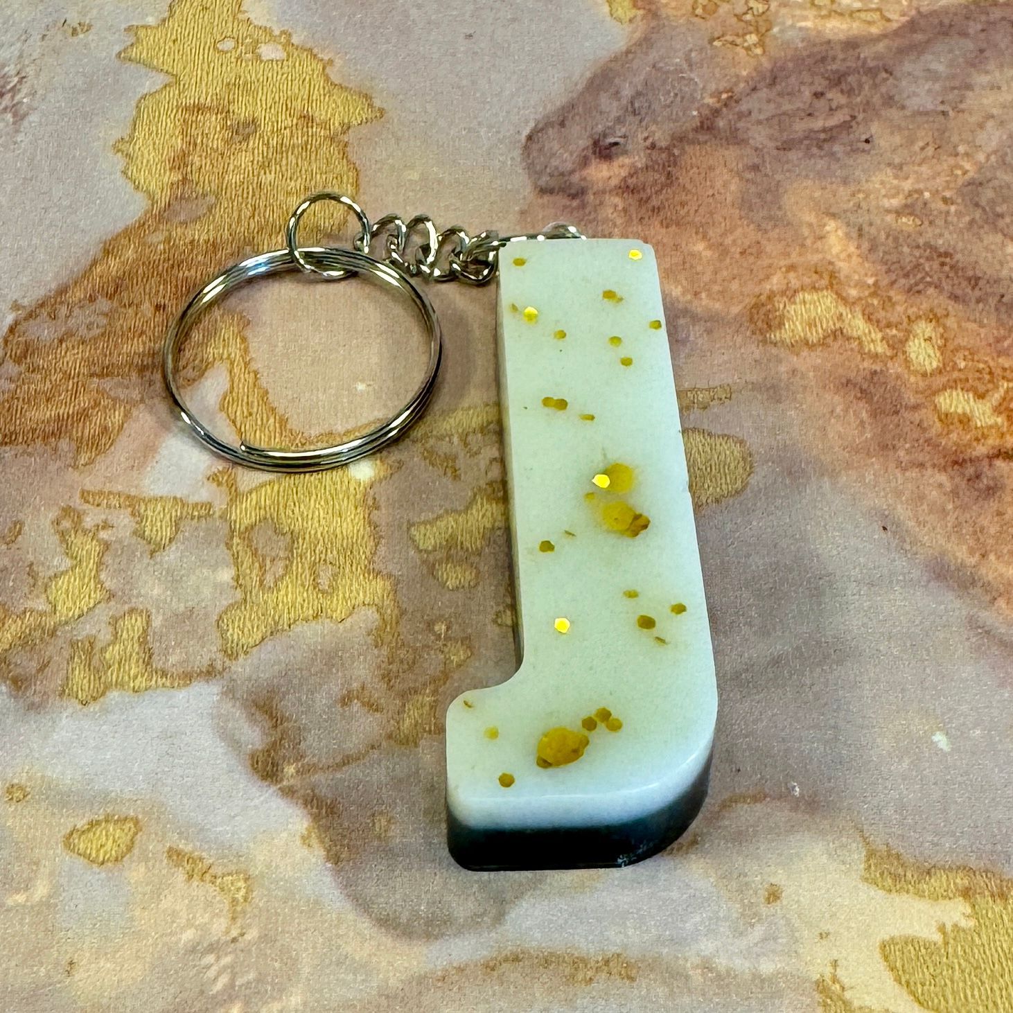 Letter J White Gold Sparkling Keyring Gift.