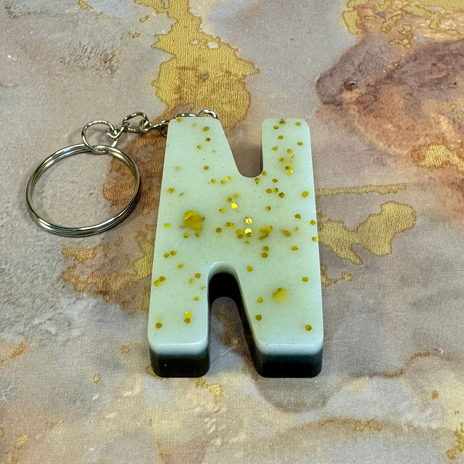 Letter N White Gold Sparkling Keyring Gift.