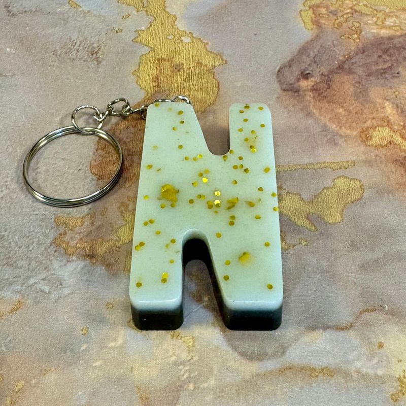 Letter N White Gold Sparkling Keyring Gift.