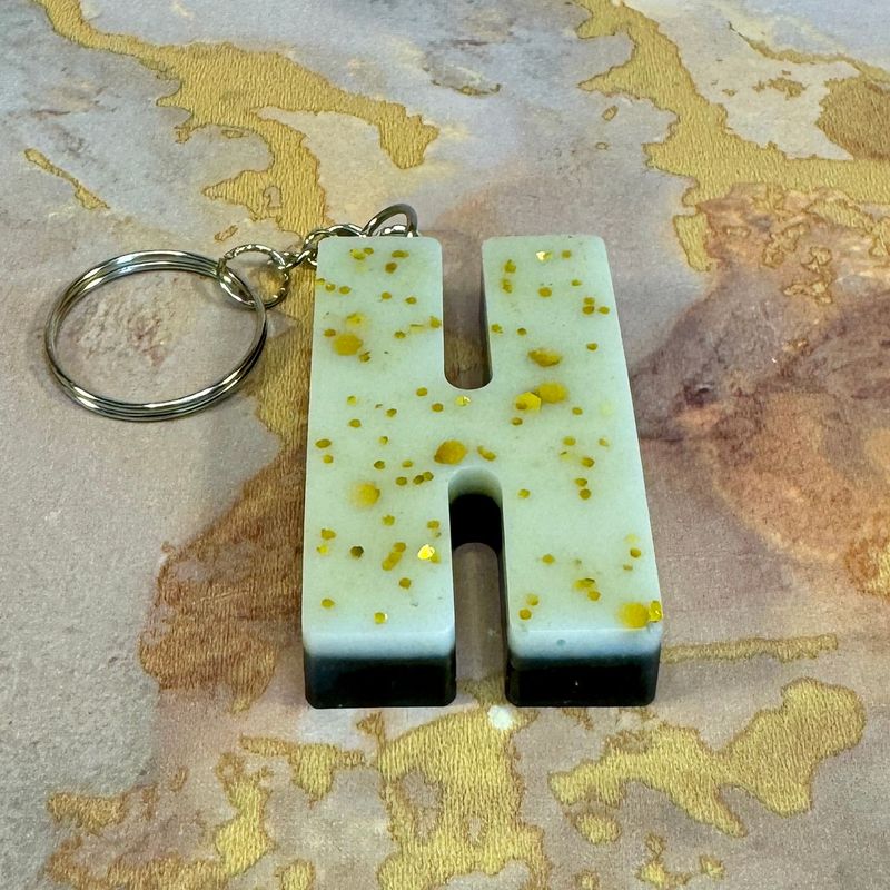 Letter H White Gold Sparkling Keyring Gift.