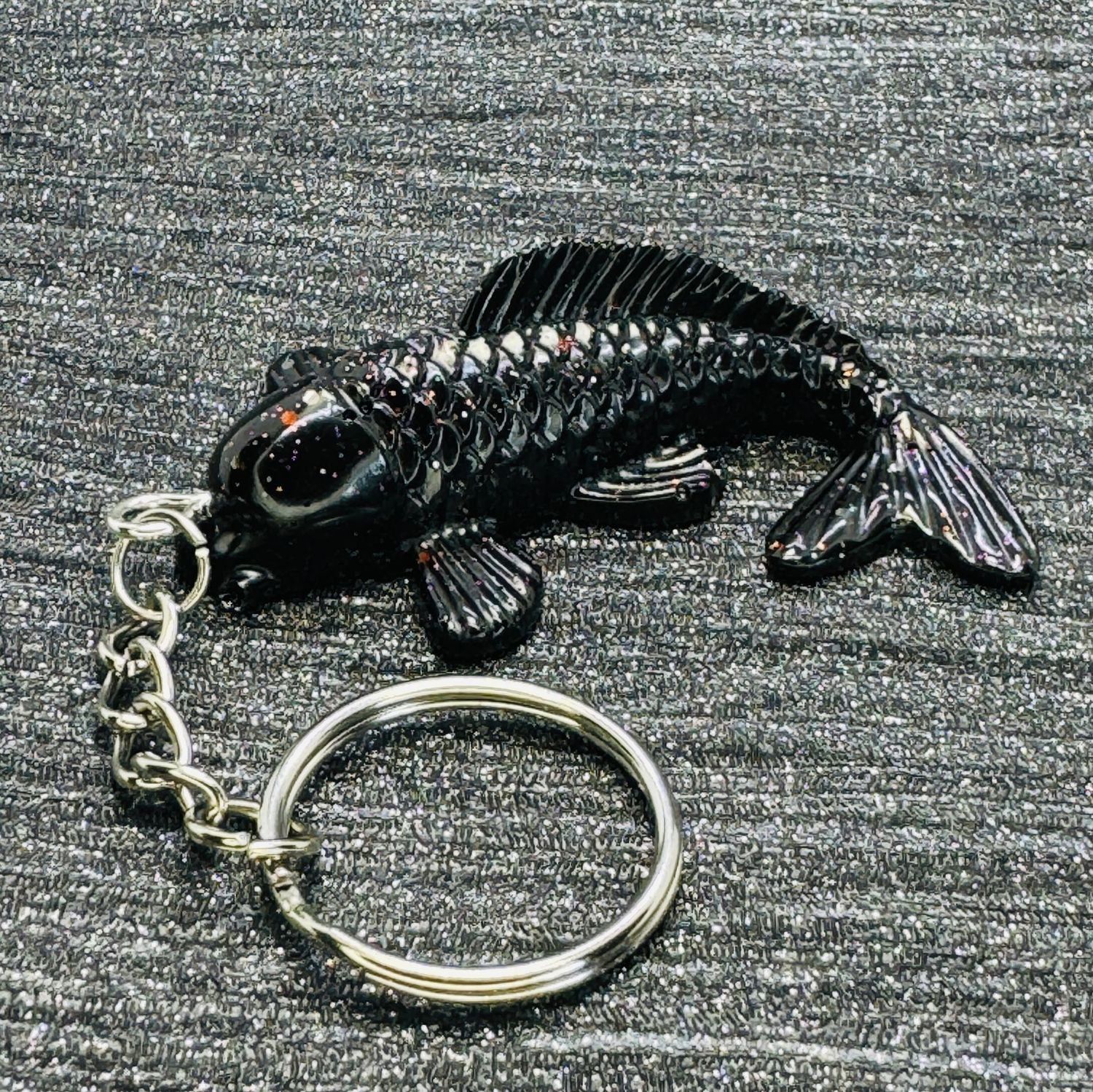Koi Fish Black Keyring