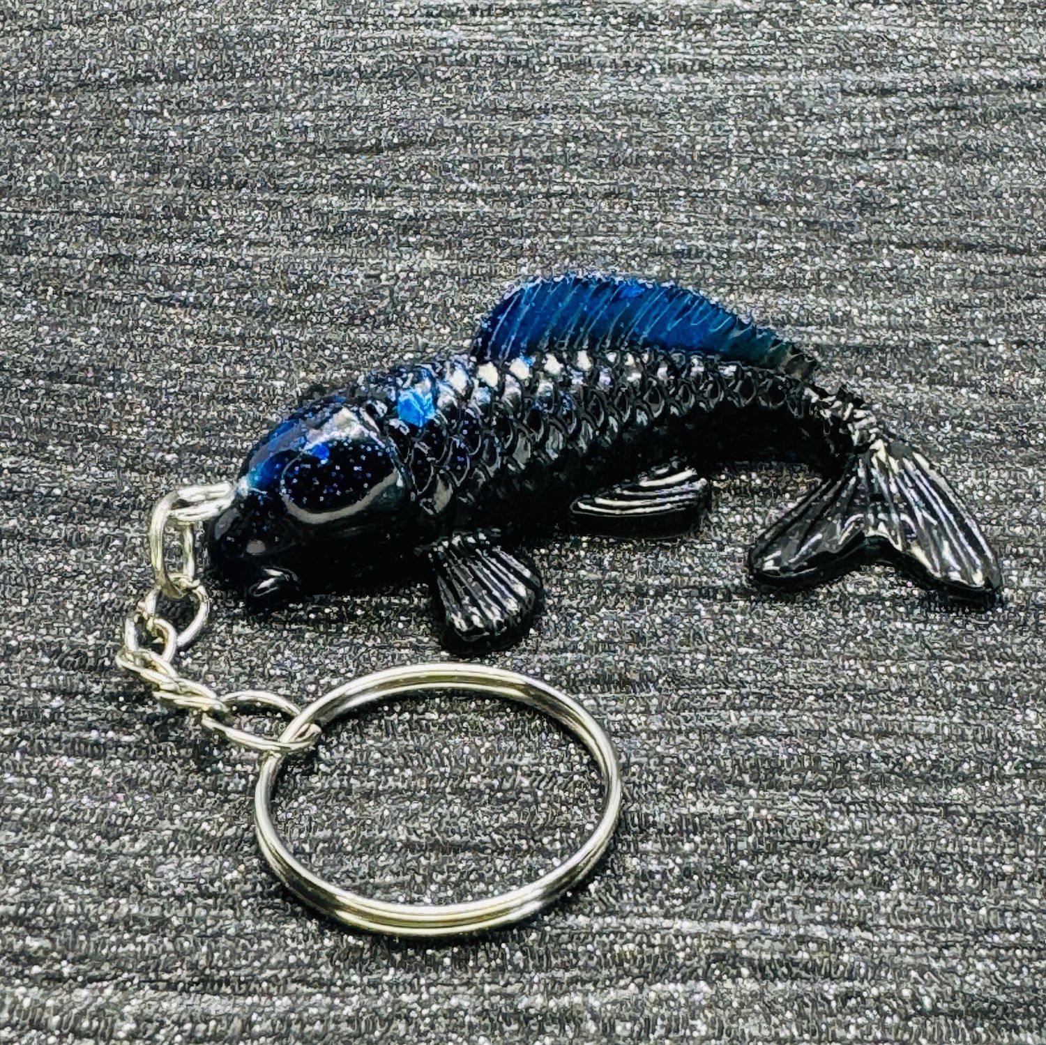 Koi Fish Dark Blue Sparkling Keyring