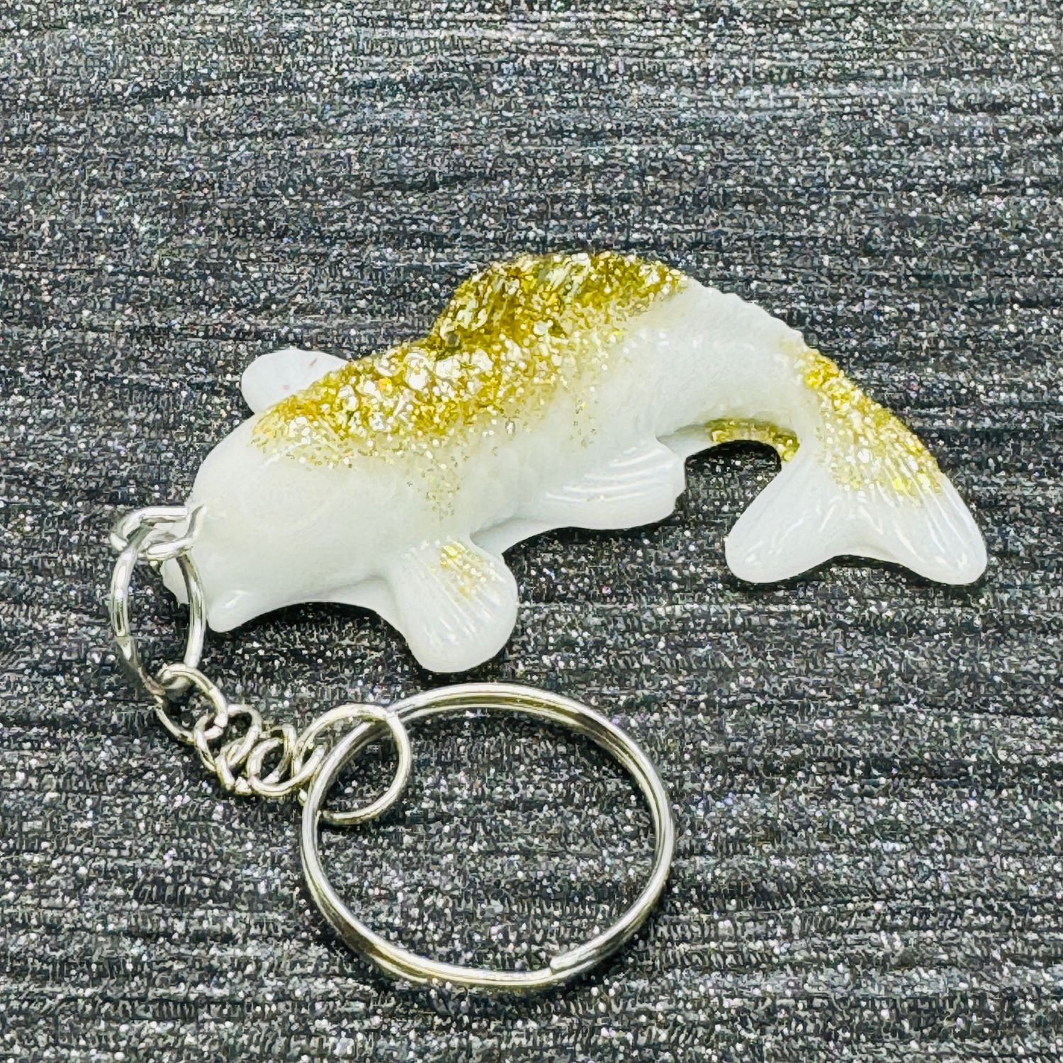Koi Fish White Gold Keyring Gift