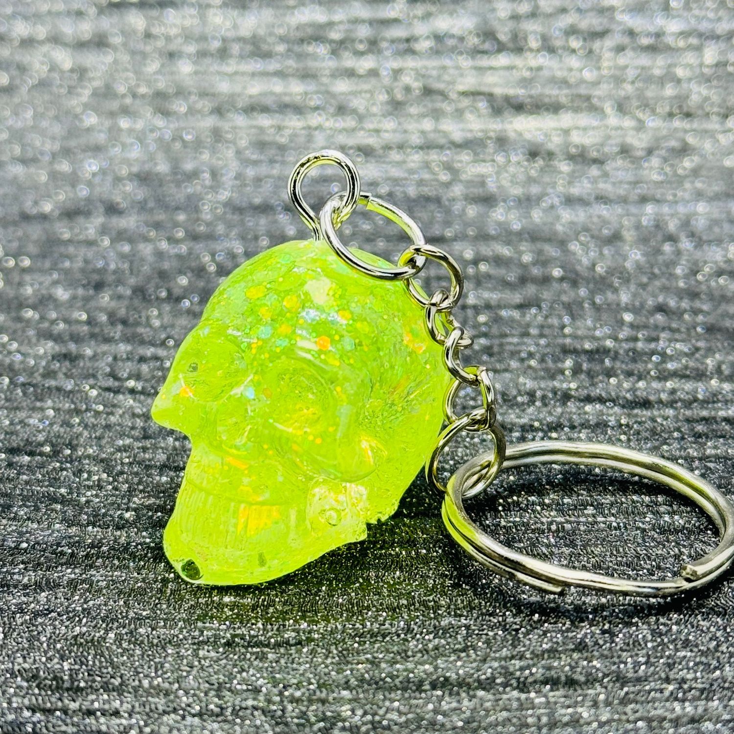 Skull 3D Clear Lime Green Keyring
