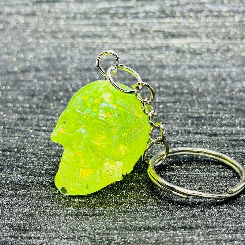 Skull 3D Clear Lime Green Keyring