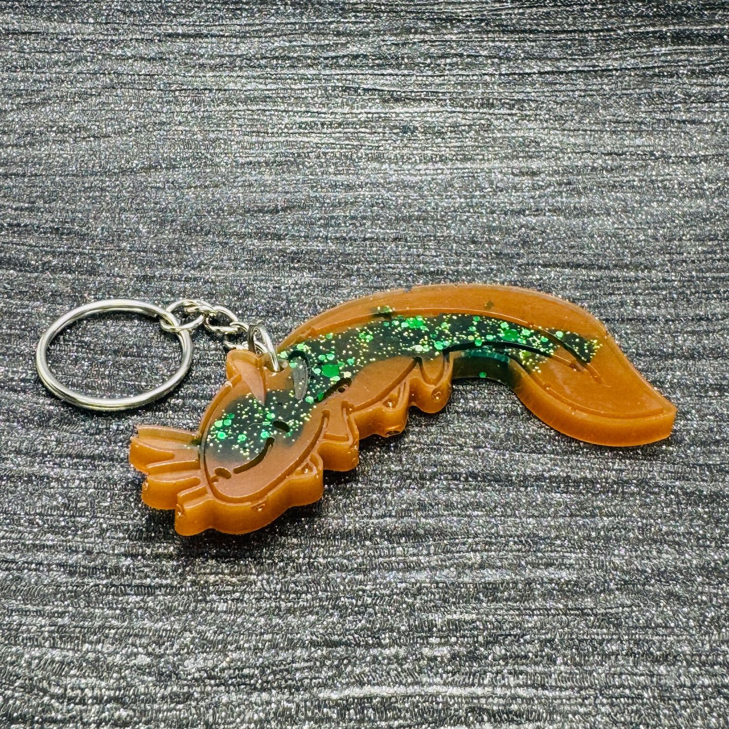 Brown Green Axolotl Keyring Gift