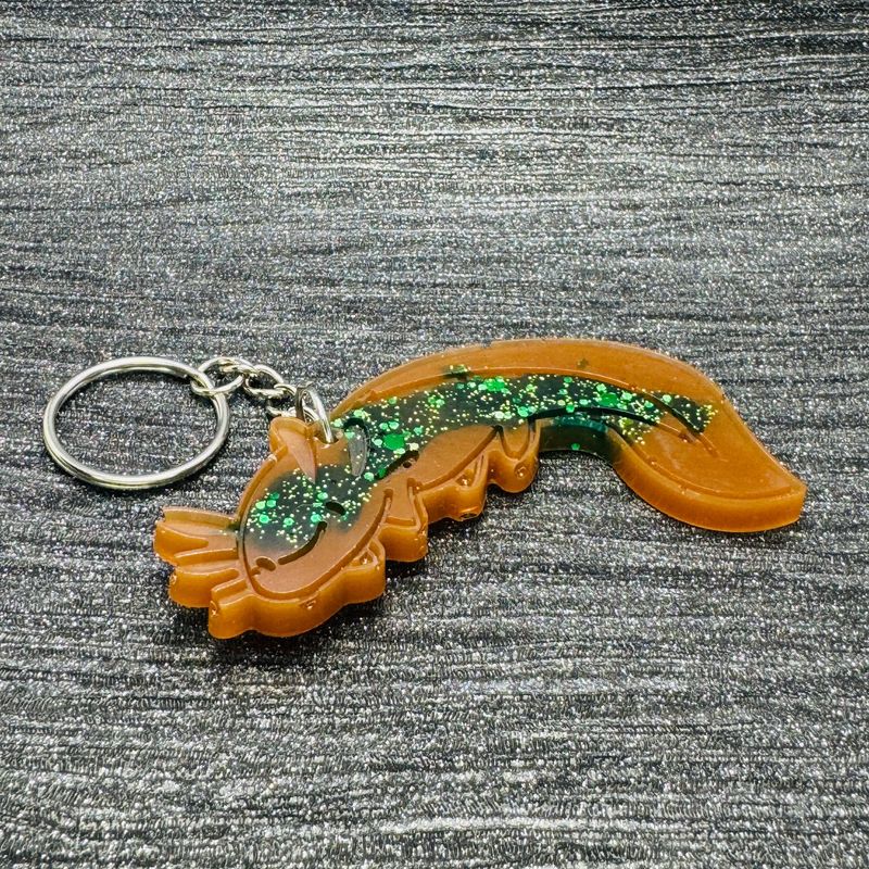 Brown Green Axolotl Keyring Gift