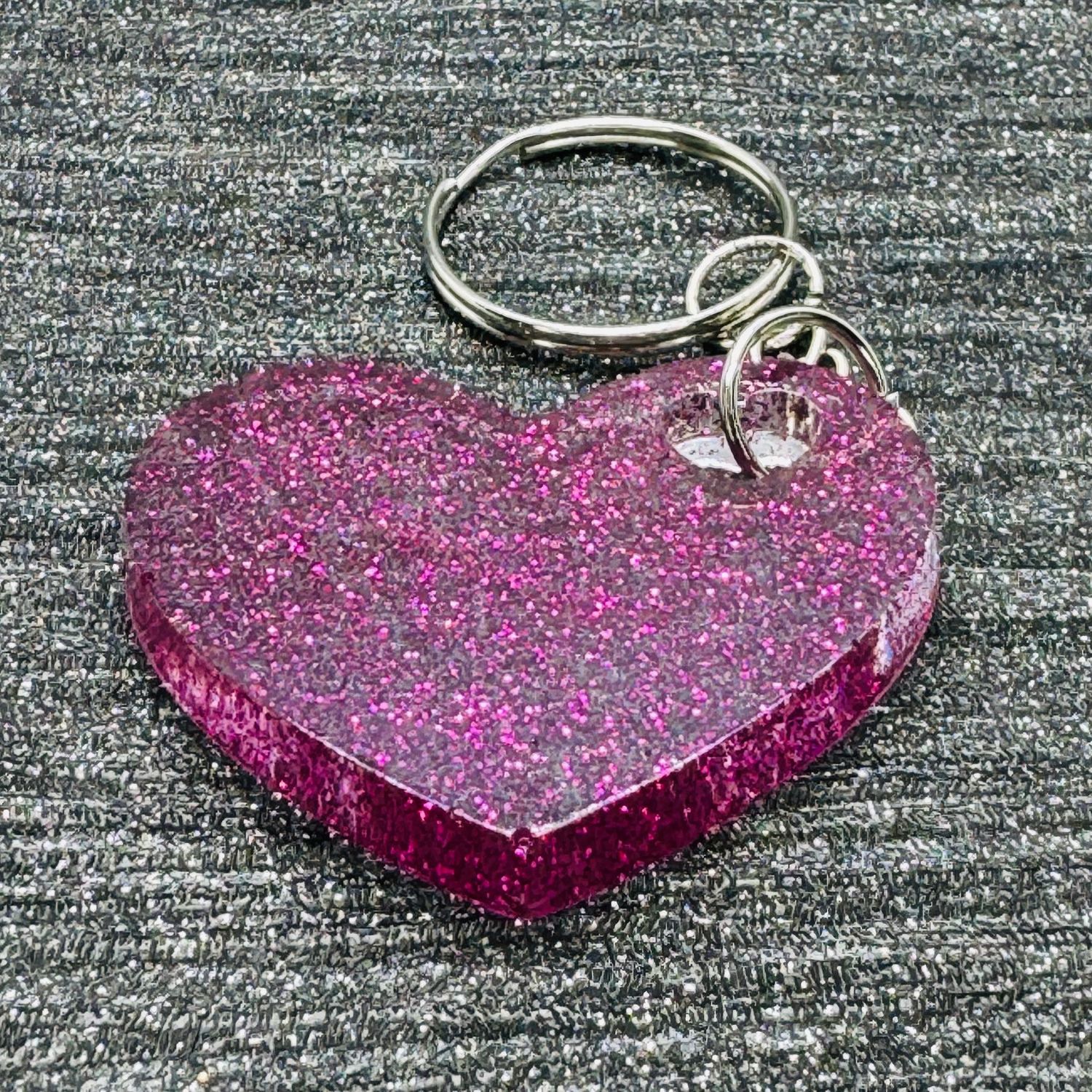Love Heart Clear Pink Sparkling Keyring.